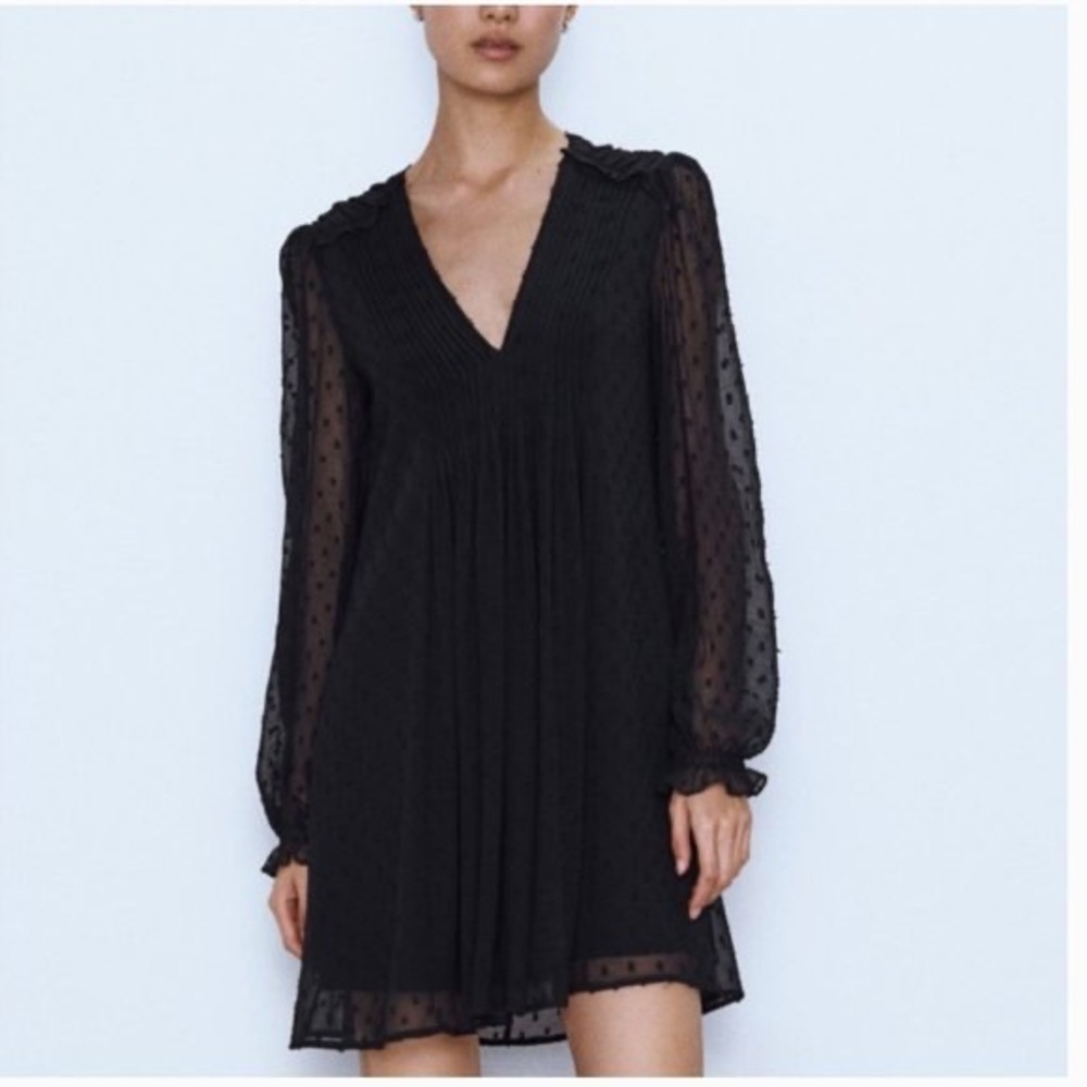 Zara Black Swiss Dot Mini Dress